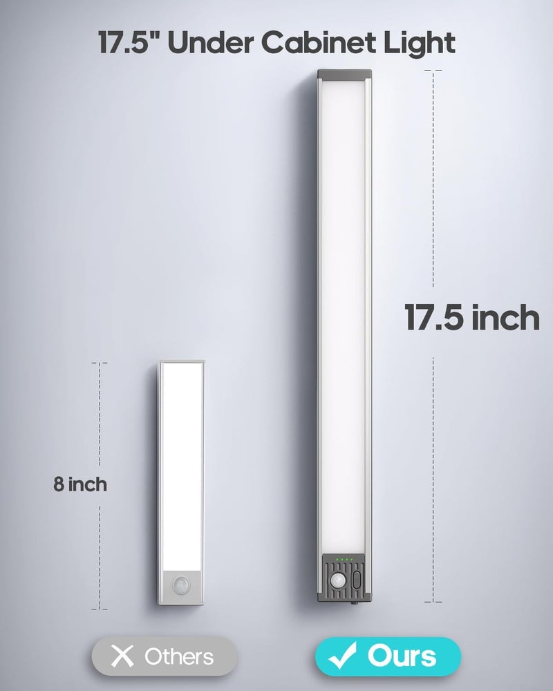 GOODEA 17.5Inch Under Cabinet Lighting, 4500mAh Rechargeable Battery Motion Sensor Light Indoor, Wireless Under Cabinet Lights for Kitchen, Closet(4 Pack) - Image 2